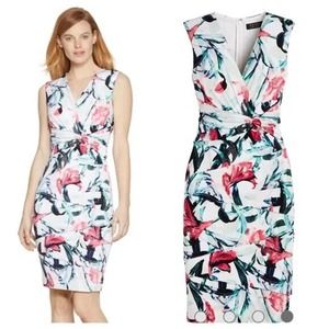 White House Black Market Surplice Floral Tiered Instantly Slimming Dress Size 4